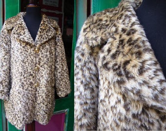 Vintage faux Fur 80s Leopard / Jacket Faux Fur coat animal print outerwear leopard