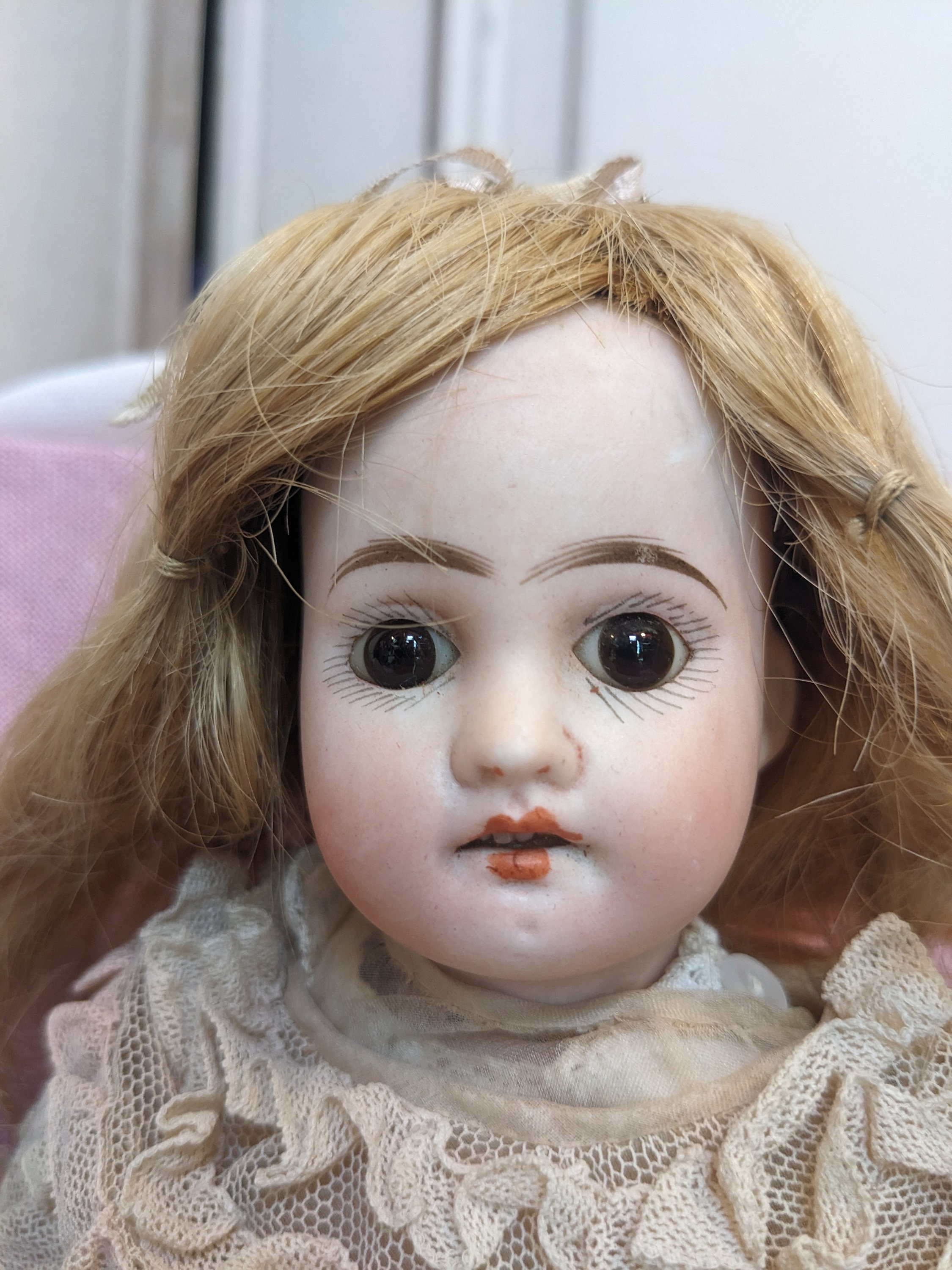 Antique Porcelain Doll With Original Clothes // Mark D 8/0