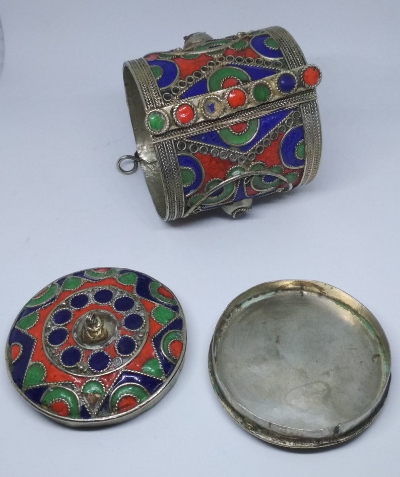 Vintage Bangle box Tribal Jewelry Enamel Berber Bracelet and Box