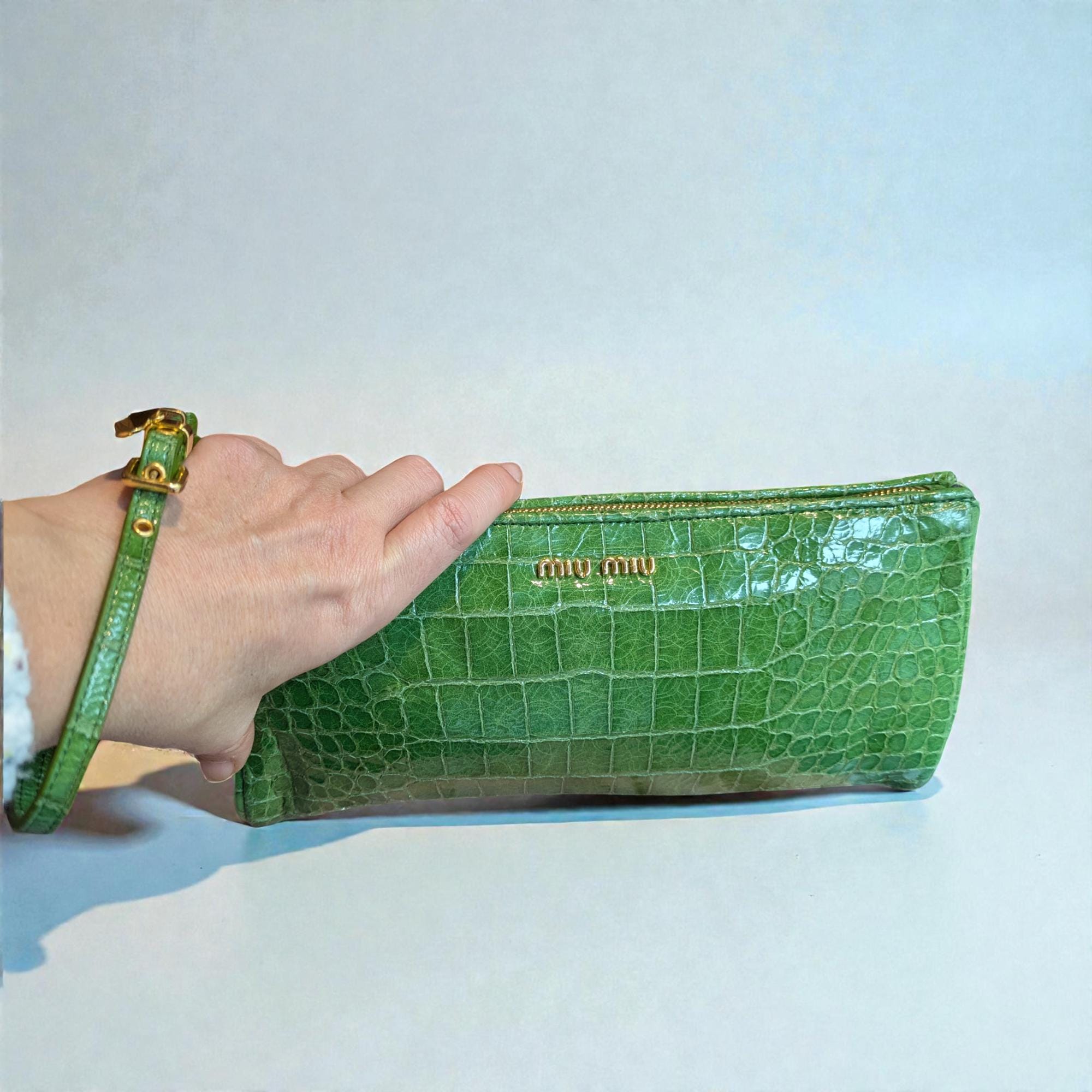 Miu Miu Vintage Clutch 2000 – Green Croc Embossed Leather