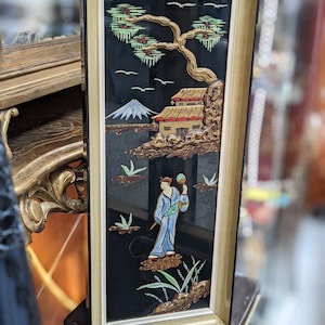 Vintage chinese reverse glass painting oil frame // Charming Vintage Reverse glass