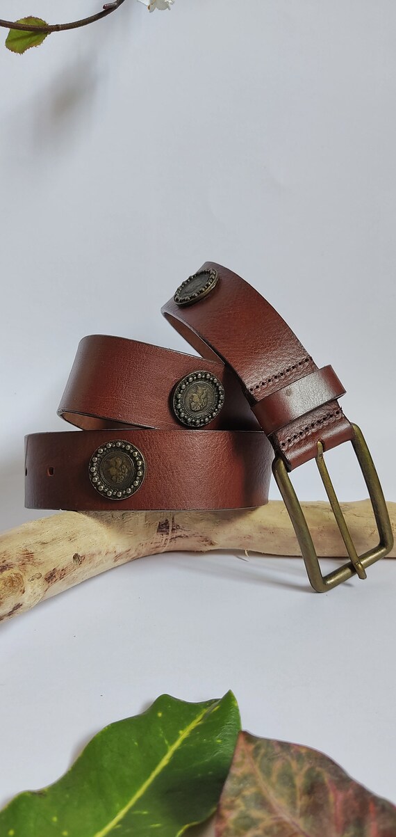 Toeval Onderhoudbaar Arresteren Vintage leren bruine riem met munten Unisex Belt - Etsy België