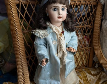 アンティーク テテ ジュモー ドール 20 インチ ドレスとコート（ブルー