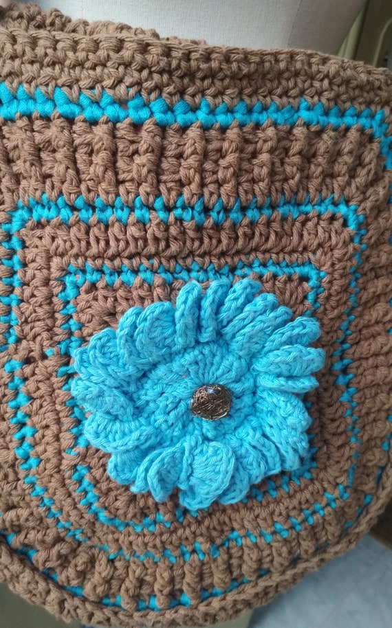 Bags Crochet Handmade Shoulder bag Blue and Brown… - image 5