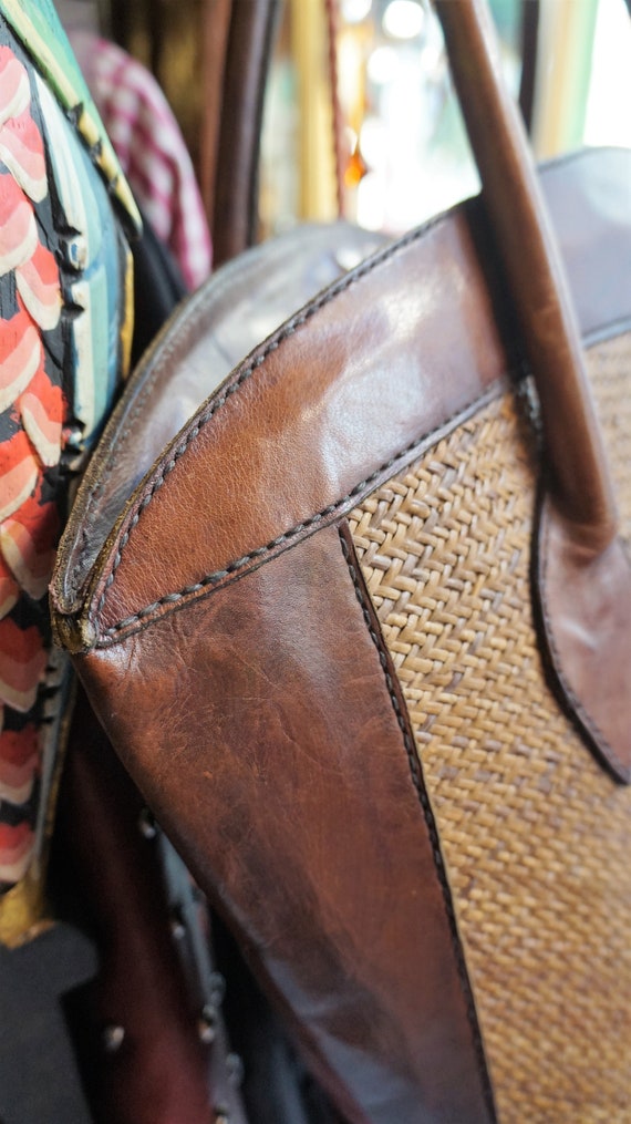 Bolso vintage rustico cuero artesanal y bolsa de fibra natural Bolsos especiales Etsy Espana