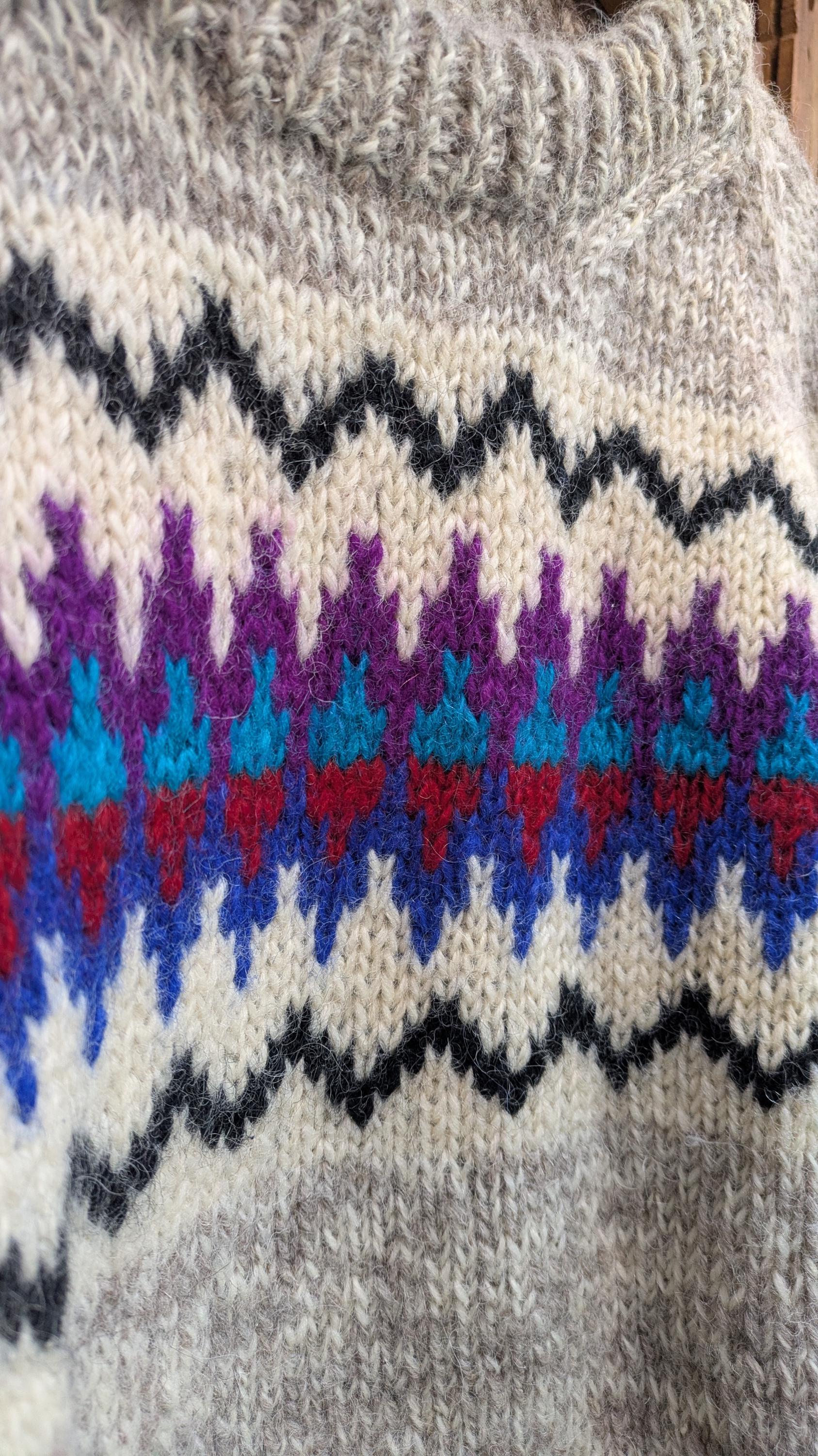 80s Vintage Nepal Handknitted Wool Sweater Knitwear Blue Ornament 