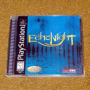 May include: A PlayStation game case with a blue background and the title "Echo Night" in gold lettering. The case has a "Teen" rating and a sticker that says "From the Developers of King's Field".