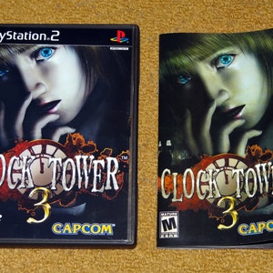 May include: A PlayStation 2 video game case and manual for Clock Tower 3, a horror game rated M for Mature by the ESRB. The cover art features a woman with blue eyes and a clock tower in the background.