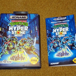Custom printed Sega Genesis Teenage Mutant Ninja Turtles The Hyper Stone Heist manual and case art (NO CASE or game, see variations)