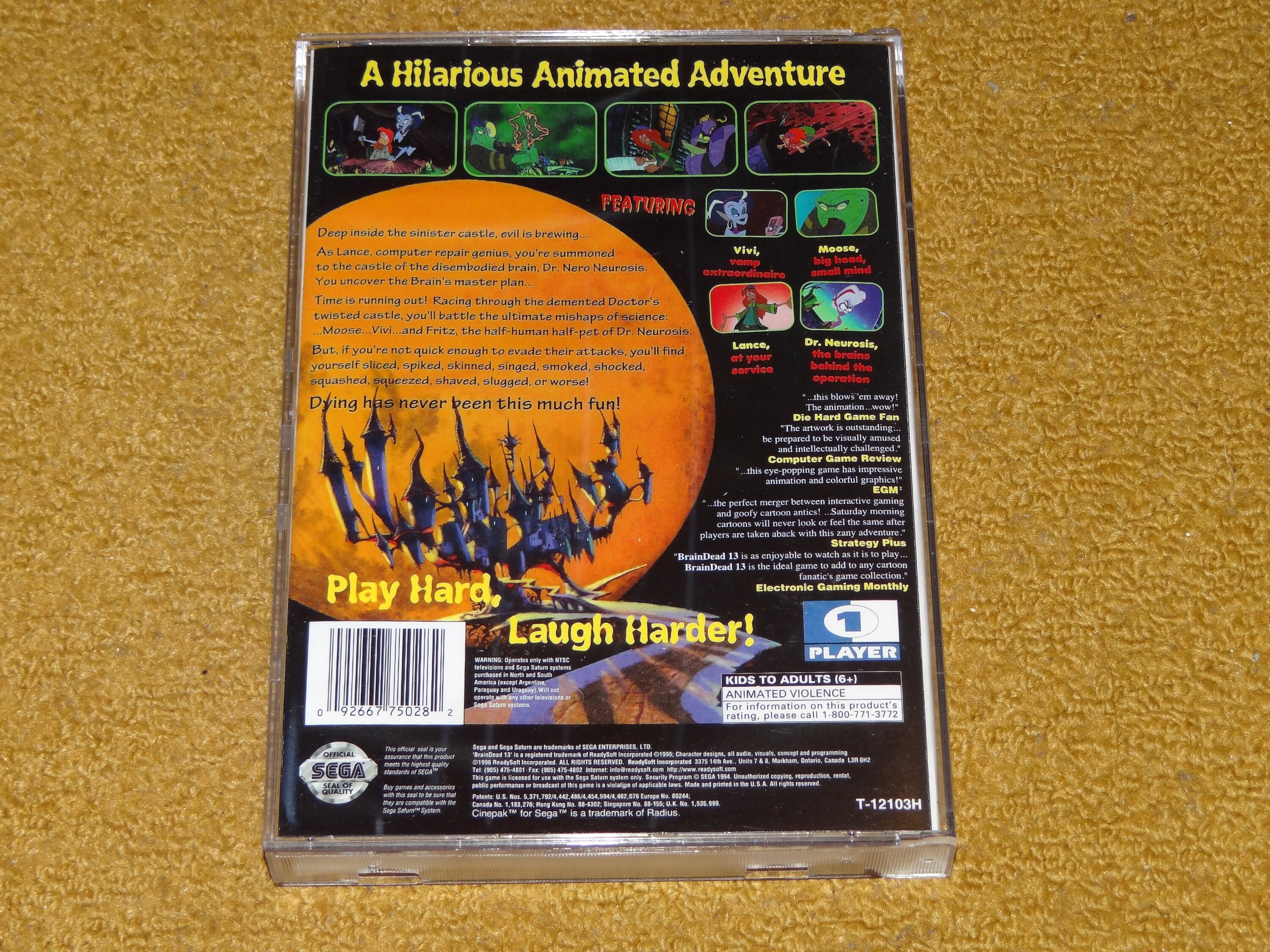 Custom Printed Brain Dead 13 Sega Saturn Manual, & Case Insert
