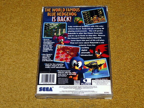 Custom Printed Sega Saturn Sonic 3D Blast Manual, and Case Insert
