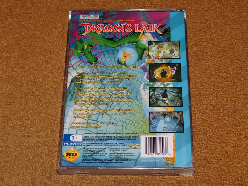 Manuel imprimé personnalisé sur CD Dragon's Lair Sega et insert dans le boîtier voir les variantes ci-dessous image 5