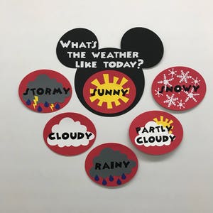 Kindergarten Preschool Disney Weather Chart Cards Mickey and Minnie Mouse RED