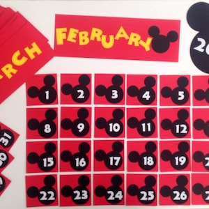 Kindergarten Preschool Disney School 2022 - 2023 Calendar Pocket Chart Cards Mickey Mouse RED