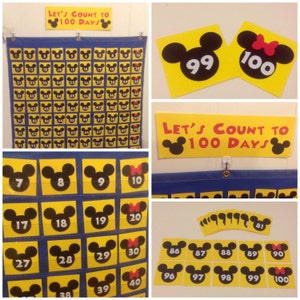 Kindergarten Preschool Walt Disney Mickey and Minnie Mouse 100 Days Chart Cards
