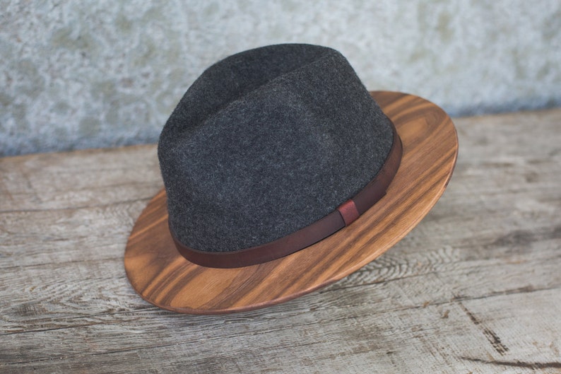 Gray Fedora w/Walnut Wood Etsy