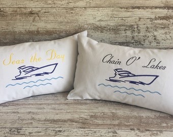 Personalizar / Almohada náutica / Diseño de bordado náutico / Fundas de almohada náuticas / Regalo de barco / Vida náutica / Almohada de la casa del lago