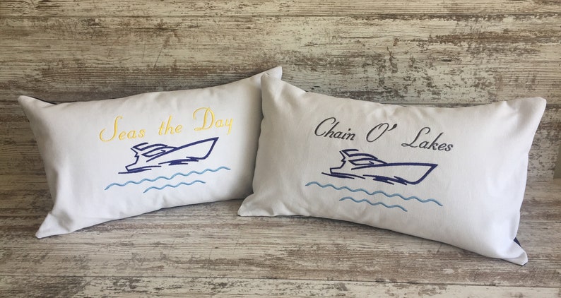 Personalize Nautical Pillow Nautical Embroidery Design Nautical Pillow Covers Boat Gift Nautical Life Lake house Pillow image 1