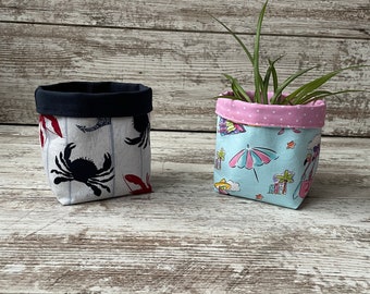 Pink Flamingo | Navy Anchor Crab | Fabric Basket Indoor Fabric Planter Plant Pot Holder Storage Basket Washable Home Décor Plant