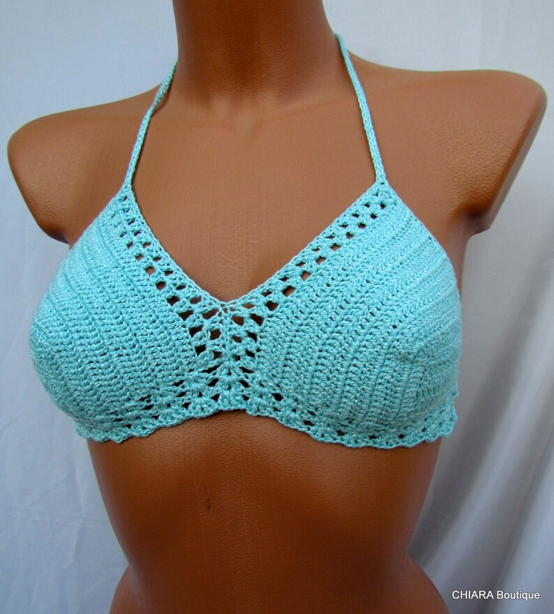 beach crochet top top bra hippie top Crochet top,aqua halter top festival top