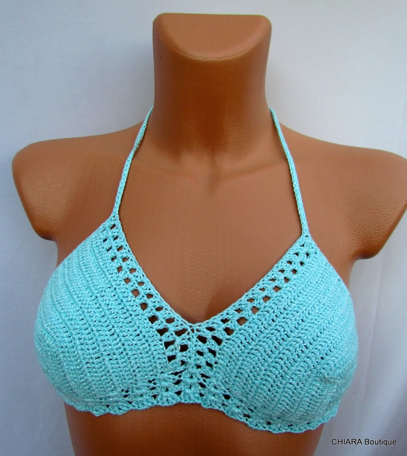 beach crochet top top bra hippie top Crochet top,aqua halter top festival top