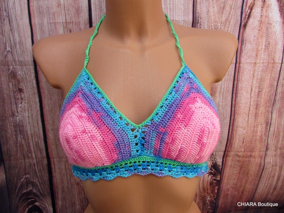 beach crochet top top bra hippie top Crochet top,aqua halter top festival top