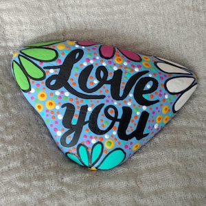 PAINTED  STONE / Pebble Art /Dot Painted Stone  / Decorative Rock/ Abstract / LOVE / Original / Paperweight / Love You