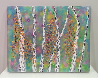 Original 16"X20" Abstract Acrylic Painting of Birch Trees