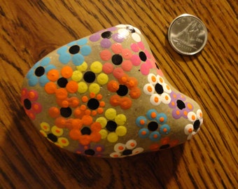 PAINTED BEACH STONE / Pebble Art / Dot Painted Stone /Home Decor / Decorative Rock/ Abstract / Acrylic / Original