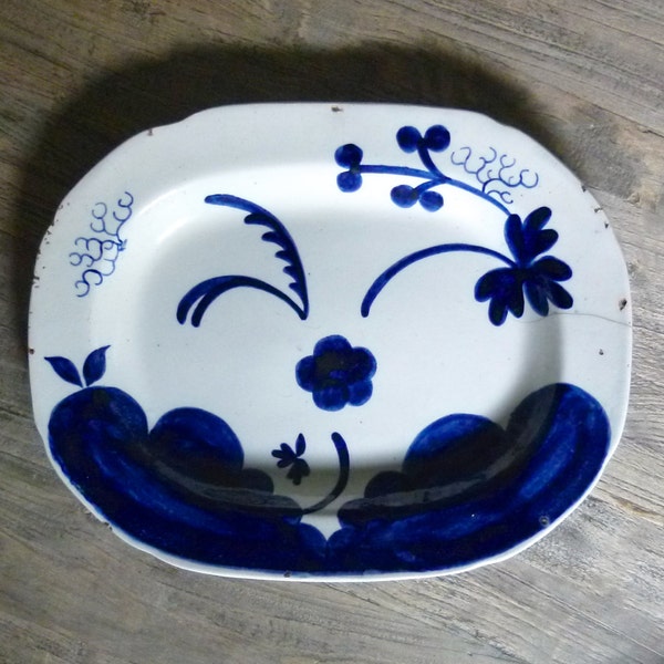 Early American Hand Painted Creamware Platter - Large Folk Art Platter from the 1800s