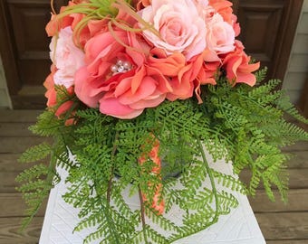 Cascade Bouquet Faux Coral Rose Hydrangea: Summer Beach Destination Wedding
