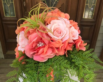 Cascade Coral Hydrangea Bouquet, Summer Wedding Bouquet, Beach Wedding, Tropical Destination Wedding, Outdoor Wedding