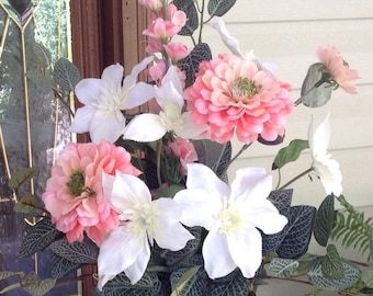 Centerpiece Faux Dahlia Clematis Peach White:  Home Decor Office Decor