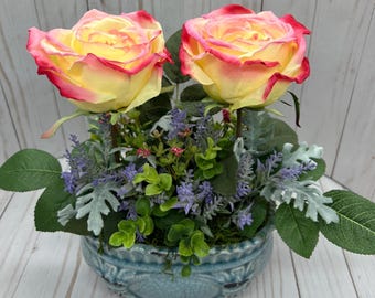 Centerpiece Faux Pink Rose:  Home Decor Office Decor