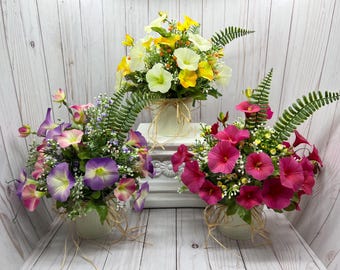 Centerpiece Faux Morning Glory: Boho Farmhouse Floral Arrangement