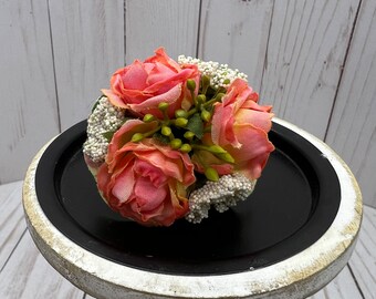 Peach Flower Ring Corsage, Floral Ring Corsage, Faux Corsage Ring, Prom Flowers