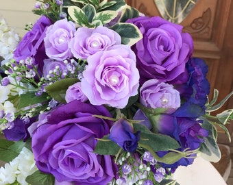 Bouquet Faux Rose and Lilac Purple White:  Summer Beach Destination Wedding