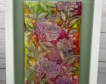 Floral Blooms Wall Art, OOAK Shadowbox Wall Art, Embossed Art, Wall Decor, Embossed Wall Art