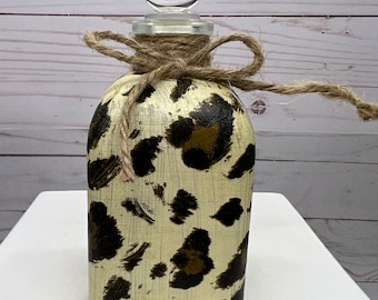 Leopard Home Decor, Decoupage Bottle, Home Decor Bottle