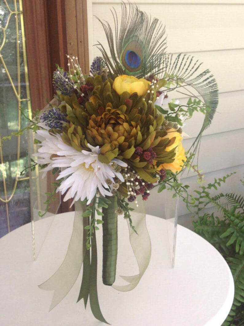 CUSTOM Bouquet Bridesmaid Bouquet Peacock Bouquet Peacock Etsy