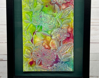 Floral Blooms Wall Art, OOAK Shadowbox Wall Art, Embossed Art, Wall Decor, Embossed Wall Art