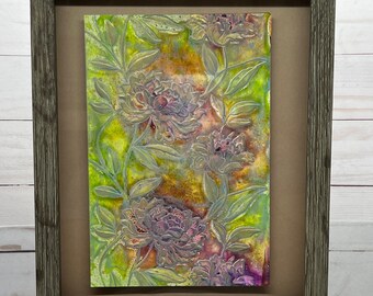 Floral Blooms Wall Art, OOAK Shadowbox Wall Art, Embossed Art, Wall Decor, Embossed Wall Art