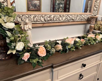 Floral Garland Peachy Pink White: Wedding, Table Runner, Home Decor