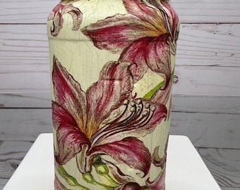 Lily Vase, Decoupage Canning Jar, Home Decor Vase