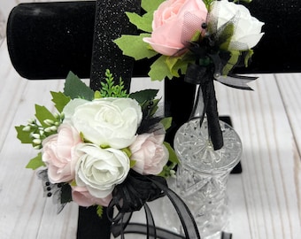 Wrist Corsage Boutonniere Set Light Pink White, Prom Wedding Flower Arrangement