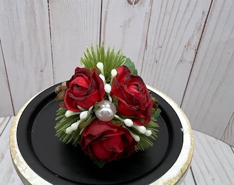 Red Winter Flower Ring Corsage, Floral Ring Corsage, Faux Corsage Ring, Prom Flowers