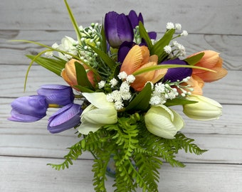 Centerpiece Spring Faux Tulip Purple White Peach:  Home Decor Office Decor