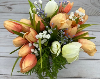 Centerpiece Spring Faux Tulip Peach White:  Home Decor Office Decor