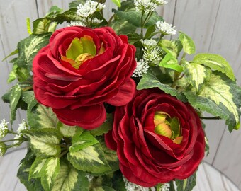 Centerpiece Faux Ranunculus Red: Home Decor Office Decor