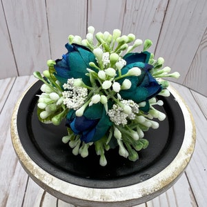 Teal and White Flower Ring Corsage, Floral Ring Corsage, Faux Corsage Ring, Prom Flowers